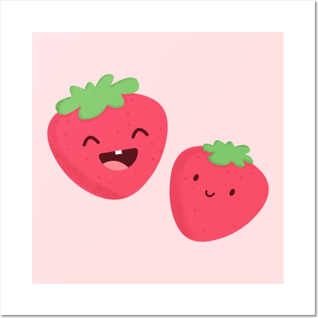 Happy Strawberries Wall Art by cartoonbeing